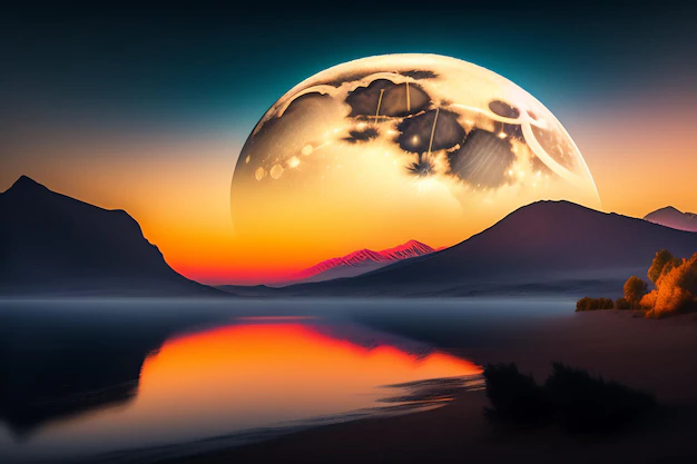 Fancy moon behind mountains